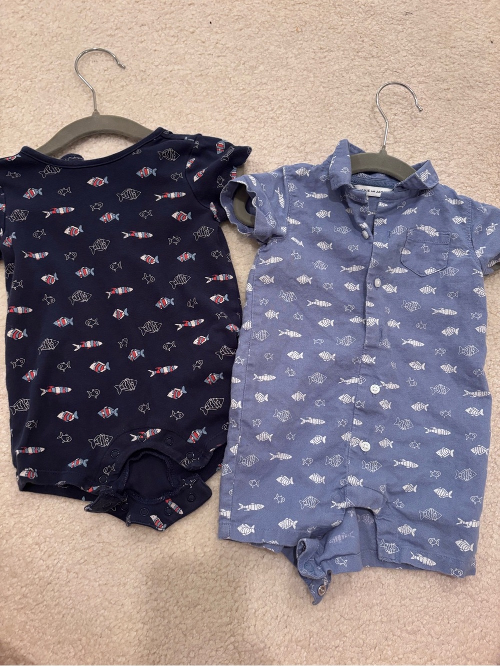 Janie and Jack Navy & Light Blue Fish-Print One-Piece Set